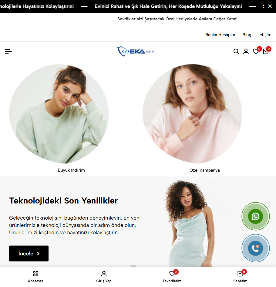 Eka Butik E-ticaret Yazılımı & Sanal Pos & Sms & Fatura Entegrasyonlu & Bayilik Modüllü